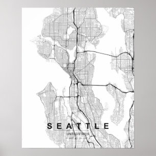Seattle-Minimalistische Karte (Schwarz & Weiß) Poster