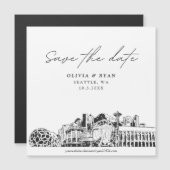 Seattle Modern Sketch Square Speichern Sie das Dat Magnetkarte (Vorne/Hinten)