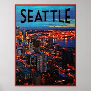 Seattle Nachtpanorama Poster