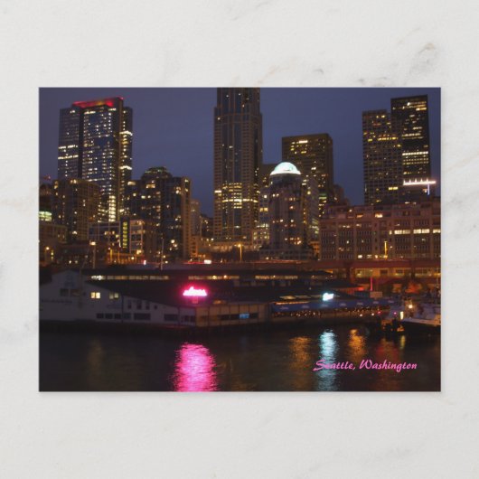 Seattle nachts postkarte (Vorderseite)