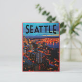 Seattle Night Skyline Postkarte (Stehend Vorderseite)