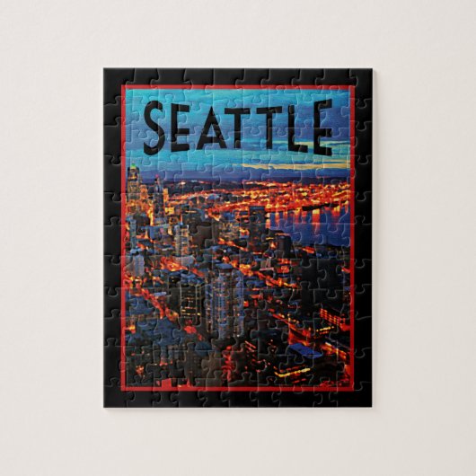 Seattle Night Skyline Puzzle (Vertikal)