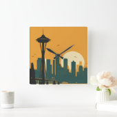 SEATTLE Nr. 1 Quadratische Wanduhr (Zuhause)