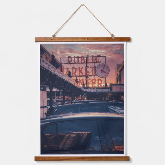 Seattle Pike Market Center Außenbereich Wandteppich Mit Holzrahmen (Vorderseite)