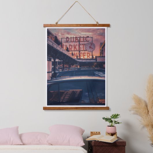 Seattle Pike Market Center Außenbereich Wandteppich Mit Holzrahmen (Schlafzimmer)