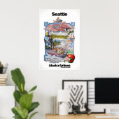 Seattle Poster Washington Kunst Alaska Airlines (Heimbüro)