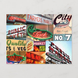 Seattle Public Market Typografy Postcard Postkarte