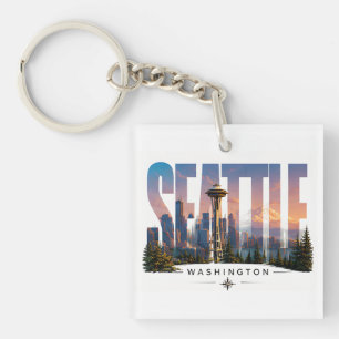 ☕ Seattle-Reise Skyline Bergansichten ☕ Schlüsselanhänger