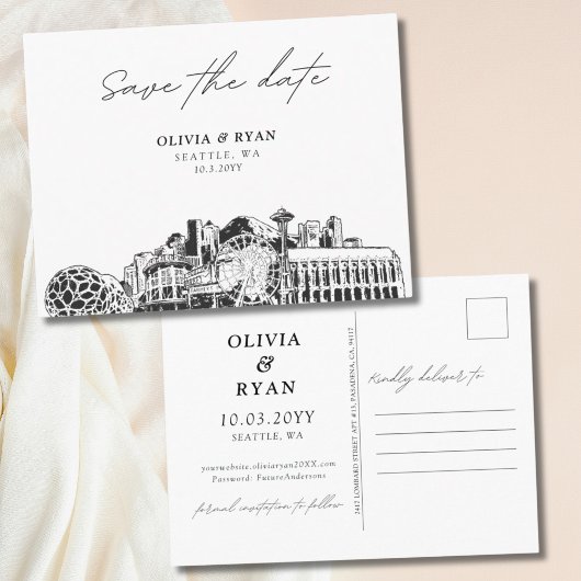 Seattle Save the Date Postcard Moderne Hochzeit Postkarte