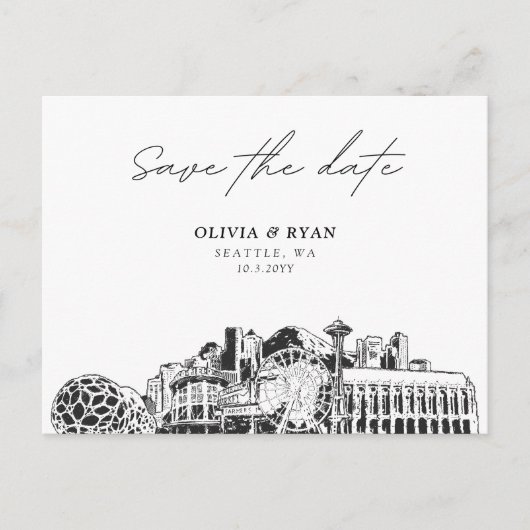 Seattle Save the Date Postcard Moderne Hochzeit Postkarte (Vorderseite)