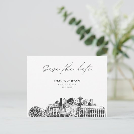 Seattle Save the Date Postcard Moderne Hochzeit Postkarte (Stehend Vorderseite)