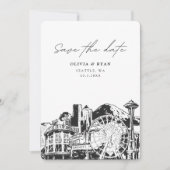 Seattle Save the Date Skyline Downtown Wedding Einladung (Vorderseite)