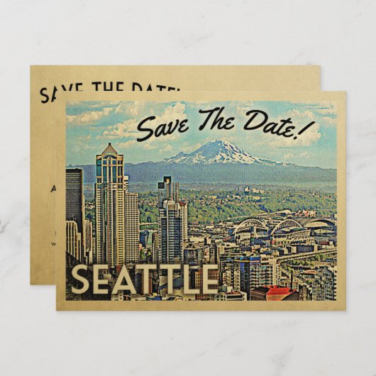 Seattle Save the Date Vintage Postkarten (Vorne/Hinten)
