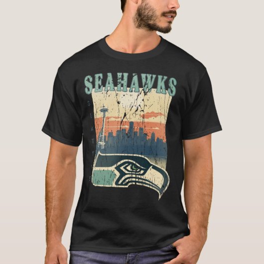 Seattle Seahawks Vintager Stil T-Shirt (Vorderseite)