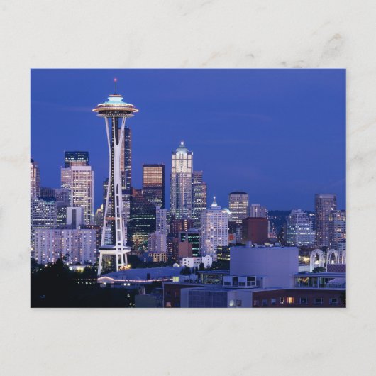 Seattle-Silhouette bei Dämmerung Postkarte (Vorderseite)