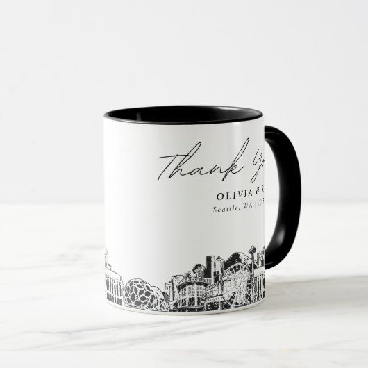 Seattle Sketch Simple Custom Wedding Coffee Tasse (VorderseiteRechts)