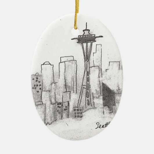 Seattle-Skizze Keramik Ornament (Vorne)