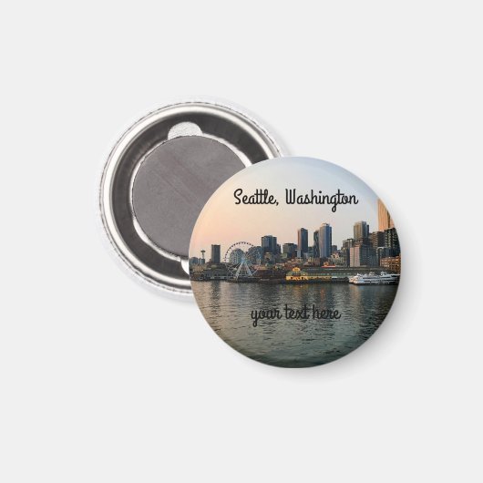 Seattle Skyline #5 Round Magnet (Vorderseite/Rückseite)