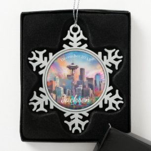 Seattle Skyline Abstrakt Art Schneeflocken Zinn-Ornament