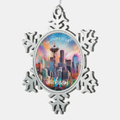 Seattle Skyline Abstrakt Art Schneeflocken Zinn-Ornament (Rechts)