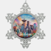 Seattle Skyline Abstrakt Art Schneeflocken Zinn-Ornament (Vorderseite)