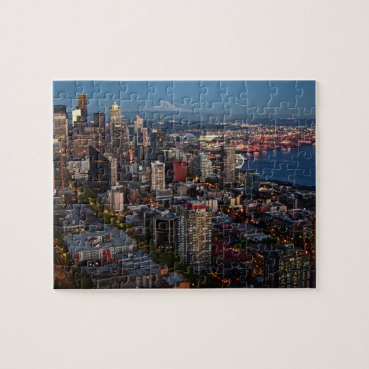 Seattle-Skyline an Dämmerung Puzzlespiel Puzzle (Horizontal)