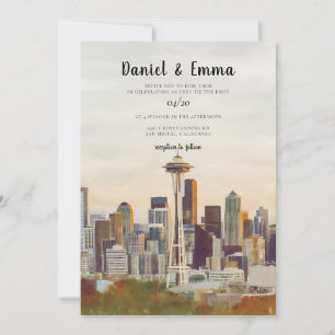 Seattle Skyline Aquarell Zielort Hochzeit Einladung