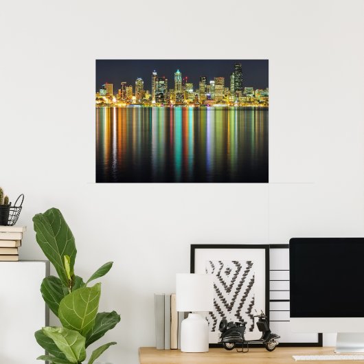 Seattle skyline at night with reflection poster (Heimbüro)