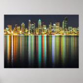 Seattle skyline at night with reflection poster (Vorne)