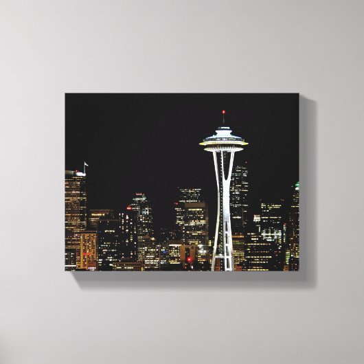Seattle skyline at night, with space Needle. Leinwanddruck (Vorderseite)