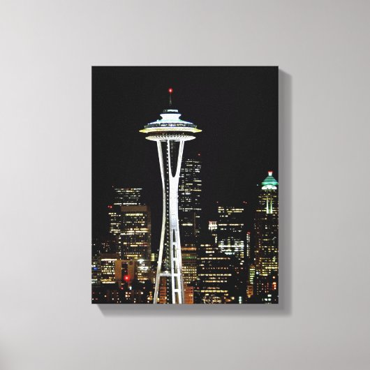 Seattle skyline at night, with space Needle. Leinwanddruck (Vorderseite)