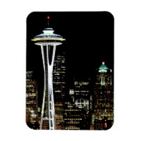 Seattle skyline at night, with space Needle.