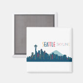 Seattle Skyline Blue Magnet (Vorderseite/Rückseite)