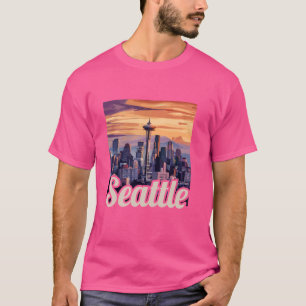 Seattle Skyline Cityscape bei Sonnenuntergang Seat T-Shirt