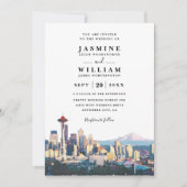 SEATTLE Skyline Destination Modern QR Code Wedding Einladung (Vorderseite)
