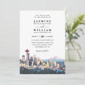 SEATTLE Skyline Destination Modern QR Code Wedding Einladung (Stehend Vorderseite)