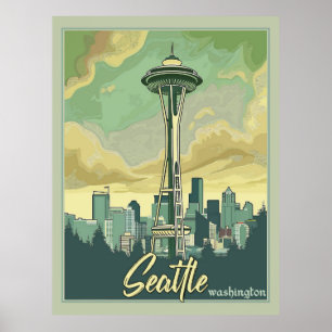 Seattle Skyline - Eine Jahrgangsreise Poster