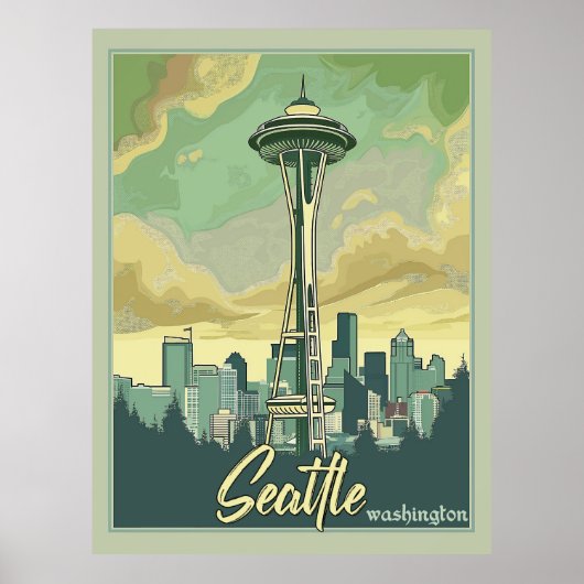 Seattle Skyline - Eine Jahrgangsreise Poster (Vorne)