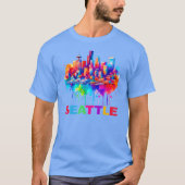 Seattle Skyline-farbiges Design T-Shirt (Vorderseite)