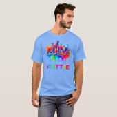 Seattle Skyline-farbiges Design T-Shirt (Vorne ganz)