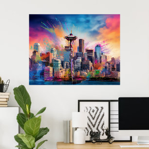Seattle Skyline Graffiti Art Poster