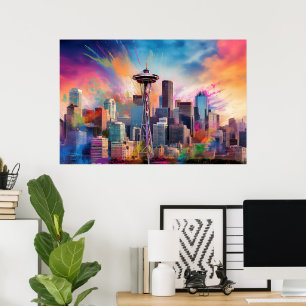Seattle Skyline Graffiti-Kunst Poster