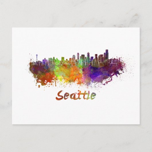 Seattle Skyline in Aquarell Postkarte (Vorderseite)