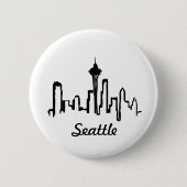 Seattle Skyline in schwarzer Tinte Button (Vorderseite)
