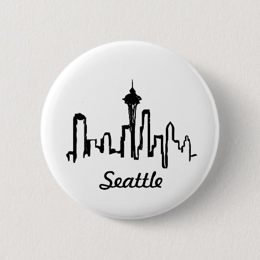 Seattle Skyline in schwarzer Tinte Button (Vorderseite)