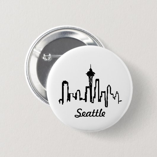 Seattle Skyline in schwarzer Tinte Button (Vorne & Hinten)