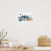 Seattle-Skyline in Wasserfarben Poster (Küche)