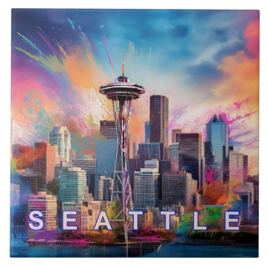 Seattle Skyline Kunst Fliese (Vorderseite)