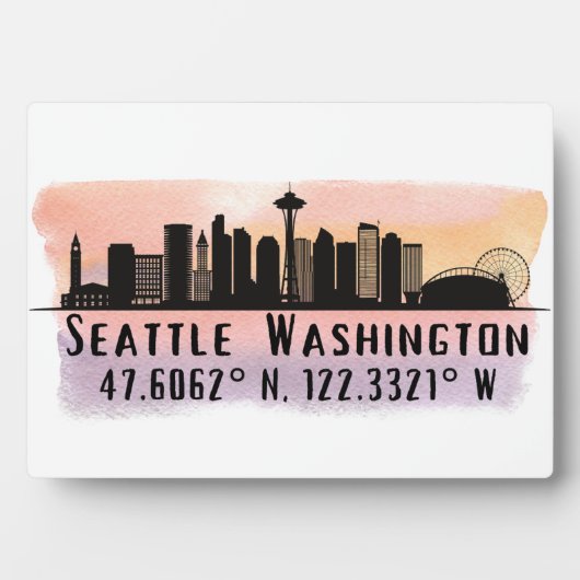 Seattle Skyline Latitude und Longitude Tabletop Fotoplatte (Vorderseite)