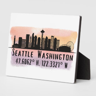 Seattle Skyline Latitude und Longitude Tabletop Fotoplatte